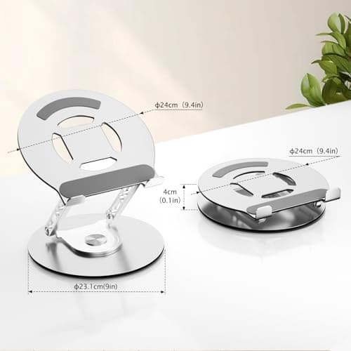GleYo Laptop Stand for Desk Adjustable Computer Stand with 360 Rotating Base Ergonomic Laptop Riser Mount for Desk Foldable Protable Computer Desk Fits with MacBook Pro Air, Round