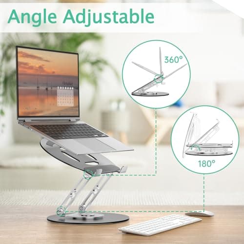 GleYo Laptop Stand for Desk Adjustable Computer Stand with 360 Rotating Base Ergonomic Laptop Riser Mount for Desk Foldable Protable Computer Desk Fits with MacBook Pro Air, Round