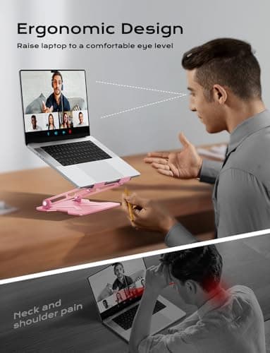JCZT Adjustable Laptop Stand for Desk, Metal Foldable Laptop Riser, Portable Laptop Holder Mount, Ventilated Cooling Computer Notebook Stand for MacBook Air Pro, All 10-16'' Notebooks Laptops, Pink