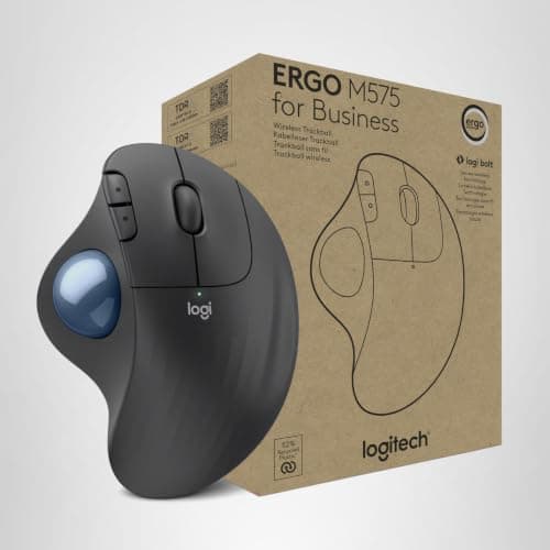 Logitech Ergo M575 Wireless Trackball for Business - Easy Thumb Control, Ergonomic Design, Secured Logi Bolt, Bluetooth, Globally Certified, Windows/Mac/Chrome/Linux - Graphite