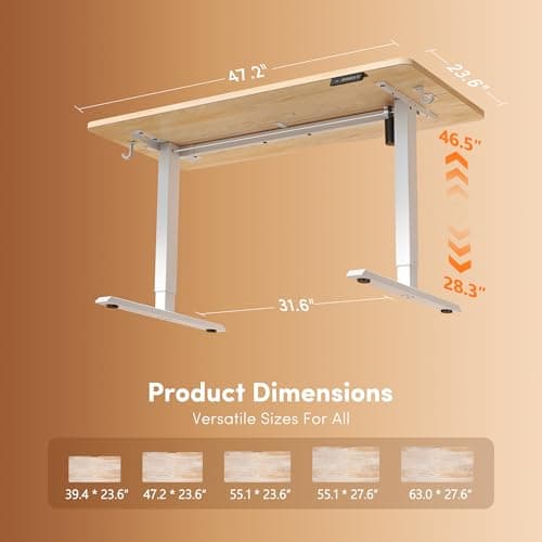 FEZIBO Standing Desk, 48 × 24 Inches Electric Height Adjustable, Sit and Stand Up, Computer Office Desk with Splice Board, White Frame/Maple TOP