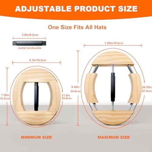 Hat Stretcher 4 Way, Hat Stretcher for Fitted Hats Size 6 7/8 to 8 1/2, Extender Widener Reshaper Fits All Caps - Solid Wood, Heavy Duty of Hats Jack Stretchers for Cowboy Baseball Caps