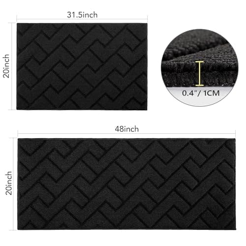 hicorfe Kitchen Runner Rugs and Mats Sets,2 Pieces Absorbent Non-Slip Kitchen Rug,Comfort Kitchen Mat for Floor,Washable for Kitchen,Hallway,Office,Sink,Laundry(20"x48"+20"x32",Black)