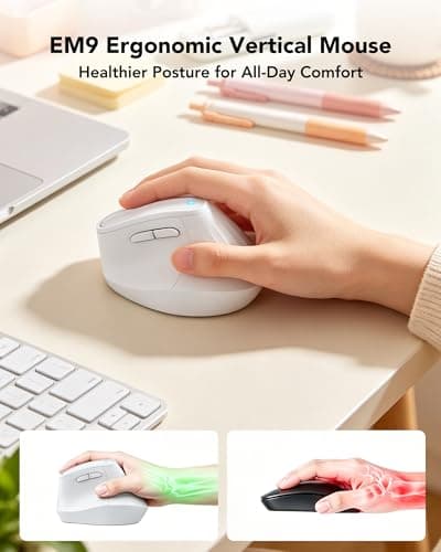 KYSONA 57° Ergonomic Wireless Tower Mouse, Vertical Quiet Ergo Mouse, Bluetooth(BT5.0,BT3.0)&2.4G, (800/1200/2400/2400/4000), 5 Buttons for Windows, macOS, iPadOS, Laptop, PC,White