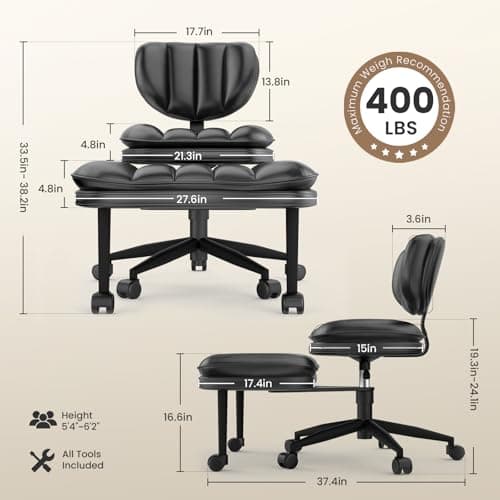 Cross Legged Office Chair, Ergonomic Cloud Criss Cross Desk Chair, Meditation Chair with Wheels, Height Adjustable Seat for ADHD, Wide Kneeling Chair with Back Support, Black