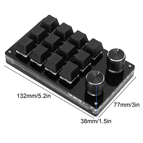 One Handed Programmable Mechanical Keyboard, 12 Keys RGB Programmable Macro Keyboard with Knob,Multifunctional Mechanical Gaming Keypad Function Keypad for (Black)
