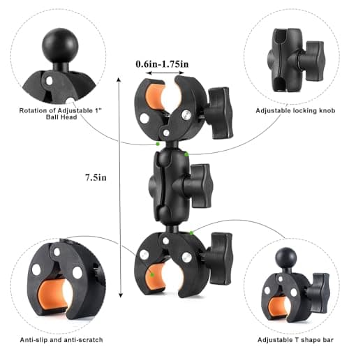 KOQEIEY Super Double Clamp Camera Mount Chair Umbrella Clamp, with 360° Magic Arm Double Ball Head Adapter for Umbrella, Pole, Strollers, Motorcycle, Photo Studio Light Stand, Photo Boom Stand