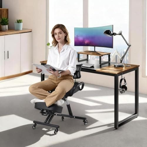 Ergonomic Kneeling Chair with Back Support, Height Adjustable Stool for Home and Office, PU Kneeling Chair for Desk to Relieve Back Discomfort, Thick Moulded Foam Cushions Brake Casters