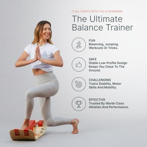 GIBBON SlackBoard - GiBoard Balance Board Kids & Adults - Slackline Balance Trainer - Slack Board Core Workout Equipment Home Gym Training - Standing Desk Exercise - Yoga, Agility, Pilates & More