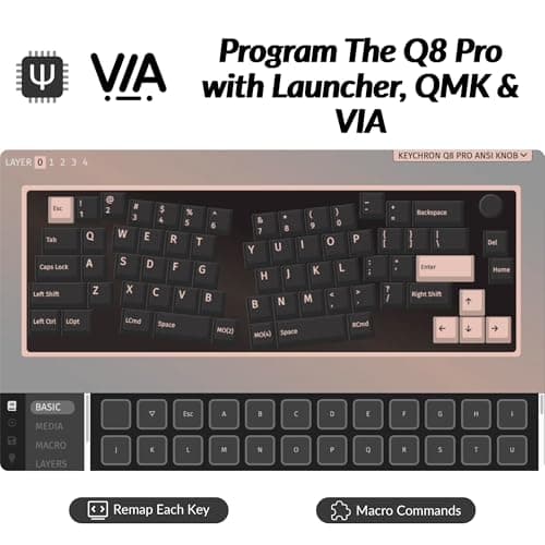 Keychron Q8 Pro QMK/VIA Programmable Custom Mechanical Keyboard, Wireless Bluetooth/Wired, 65% Alice Layout Ergonomic, Hot-Swappable, RGB Backlit Aluminum for Mac Windows Linux-Barebone Version