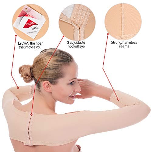 Upper Arm Compression Sleeve Shaper Crop Top - Posture Corrector Back Supporter Women Liposuction Compression Garment (Beige, L)