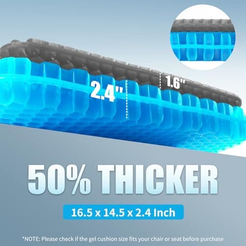 Gel Seat Cushion for Long Sitting - 16.5" x 14.5" x 2.4" (Extra Thick＆Soft) Gel Cushion for People Over 185 lbs, Pressure Relief Cushion for Office Chair, Egg Cushions for Wheelchair, Gel Pad for Car