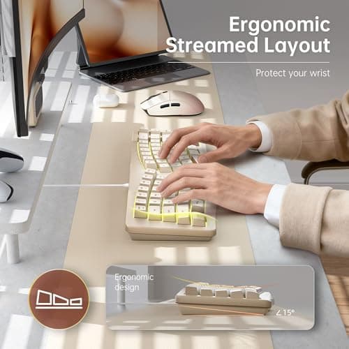 7KEYS Wired Ergonomic Keyboard, Compact Mini Split Keyboard 69 Keys, 14+ RGB Backlight, Detachable USB Type-C Cable, Natural and Comfortable Typing for Desktop PC Laptop Windows MAC (Retro Beige)