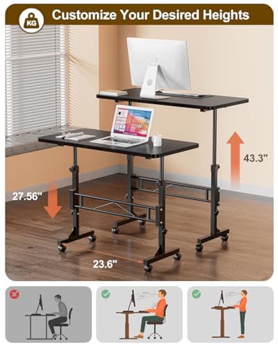 Amztabler Small Standing Desk Adjustable Height, Mobile Stand Up Desk with Wheels, 32 Inch Portable Rolling Desks Conference Room Tablesf for Walking Pad Treadmill Black