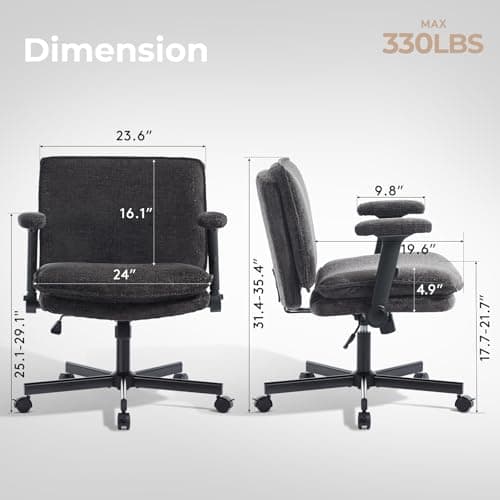Morkprism Criss Cross Chair with Flip-Up Arms and Lockable Wheels, Plush Fabric Cross Legged Office Desk Chair,Wider 125°Tilting Adjustable Swivel Computer Chair for Home, Apartment, Bedroom,Black
