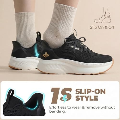JACKSHIBO Women's Wide Toe Road Running Shoes Slip in Hands Free Cushion Support Memory Foam Zero Drop Sole Orthopedic Fasciitis Workout Athletic Walking Tennis Shoes Blackwhite Size 7.5
