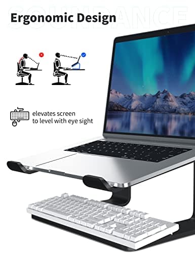 SOUNDANCE Laptop Stand, Aluminum Computer Riser, Ergonomic Laptops Elevator for Desk, Metal Holder Compatible with 10 to 15.6 Inches Notebook Computer, Black