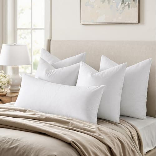 MIULEE 26x26 Euro Pillow Inserts,Set of 2 Down Feather Throw Pillows for Couch Sofa Bed, Decorative Fluffy Throw Pillow Inserts Cotton Fabric,White