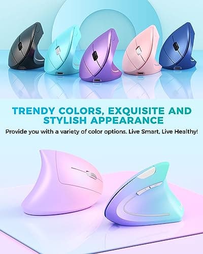 Lekvey Ergonomic Mouse, Vertical Wireless Mouse, Rechargeable 2.4G Optical Carpal Tunnel Mice: 800/1200 / 1600 DPI, 6 Buttons, for Laptop, PC, Mac, Computer, Desktop, Notebook etc, Green Purple