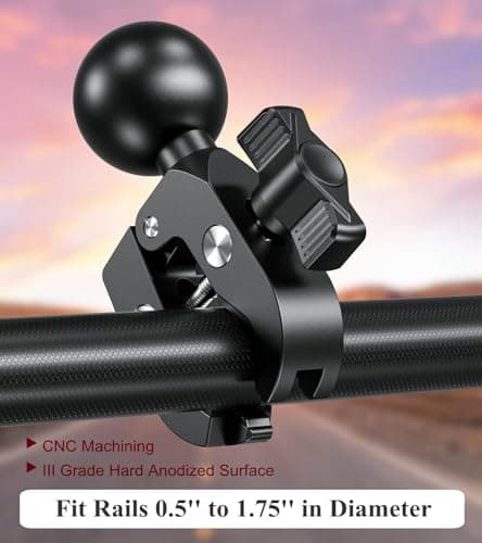 BRCOVAN 1.5'' Ball Clamp Mount Base with Aluminum Alloy Tough-Claw, Fit Handlebar Rail 0.5'' to 1.75'' in Diameter, Compatible with RAM Mounts C Size 1.5 Inches Ball Double Socket Arm