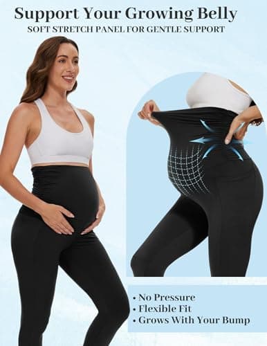 Fotociti 2/3/4 Pack Maternity Leggings with Pockets Over The Belly,Womens Pregnancy Workout Yoga Active Soft Tights Pants