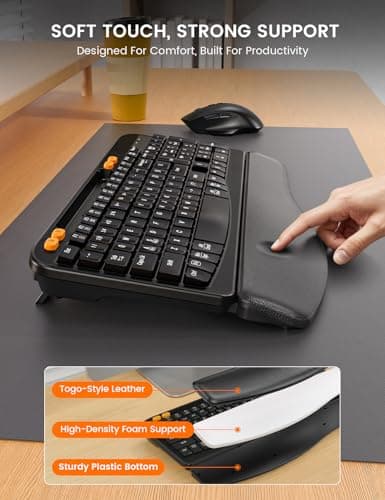 Wireless Keyboard and Mouse Combo, Ergonomic Wave Keys, Cushioned Palm Rest, Rechargeable, Phone Holder, Natural Typing, 2.4G Lag-Free, MA22 Plus Full Size Keyboards Set for Windows/Mac -SABLUTE