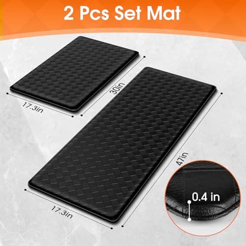 TranquilRelax Kitchen Mats, 2PCS Kitchen Rugs, Cushioned Anti Fatigue Kitchen Mats for Floor, Non-Slip Standing Sink Mat, Waterproof Kitchen Rug Set for Kitchen Floor Office,17.3"×30"+17.3"×47" Black