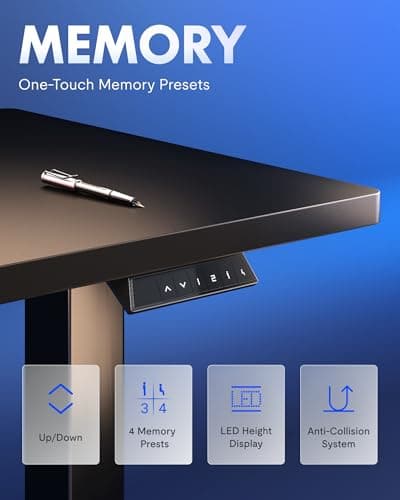 FLEXISPOT EN1 One-Piece Standing Desk, Electric Adjustable with 4 Memory Presets, 176 LBS Capacity, Stable & Quiet, Seamless Desktop for Home Office & Dual Monitors, 48"x24" Black