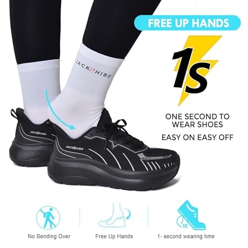 JACKSHIBO Wide Toe Box Shoes Women Slip on Running Athletic Walking Tennis Trail Slip in Sneakers Plantar Fasciitis Orthopedic Ortho Arch Support Hands Free Shoes with Zero Drop Cushion Thick Sole