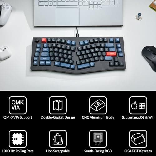 Keychron Q10 Wired Custom Mechanical Keyboard Knob Version, 75% Alice Layout QMK/VIA Programmable Macro with Hot-swappable Gateron G Pro Brown Switch Compatible with Mac Windows Linux (Black)