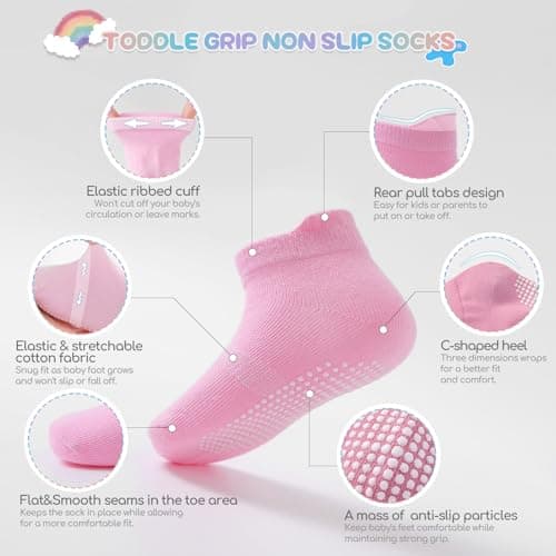 Aroveea Baby Toddler Socks Grip Non Slip Boys Girls Cotton 12 Pack for 1-3T Kids Ankle Cute Socks 6M-7Years