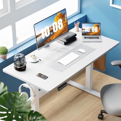 Sweetcrispy Electric Standing Desk Adjustable Height, 40x24 Inch Sit Stand Up Home Office Desks Computer Workstation PC Work Table with 3 Memory Preset Splice Wood Board Metal Frame, White