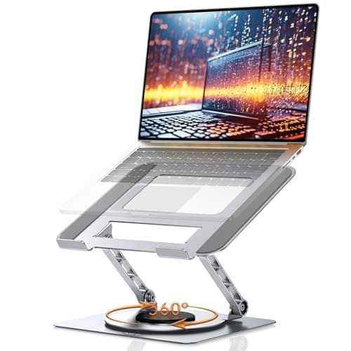 TECKNET Laptop Stand for Desk - 360° Rotating Base, Ergonomic Foldable Computer Stand for Laptop Riser, Height Adjustable, Compatible with MacBook Pro, Dell XPS, HP, and All Laptops 10-17" (Silver)