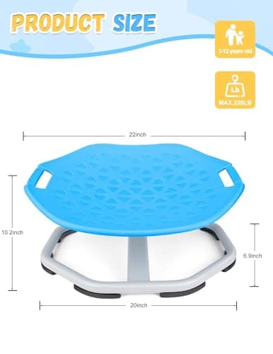 ZYLOHA Upgraded Sensory Spinning Chair for Autistic Kids with Handles, Spin Chair for Kids Autism & ADHD, 360° Rotating Seat for Balance and Coordination, Enhancing Motor Skills, Blue