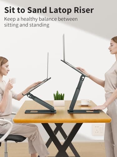 tounee Laptop Stand for Desk Adjustable Height, Telescopic Computer Stand with Pull Out Design Ergonomic Laptop Riser Fits All Laptops 10-17"-Gray