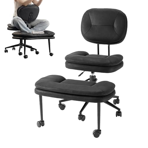COSIEST Cross Legged Office Chair with Wheels, Ergonomic Kneeling Chair for Adults, Criss Cross Chair with Wide Seat, Comfortable Home Office Desk Chair, 360° Swivel Adjustable Height, Black