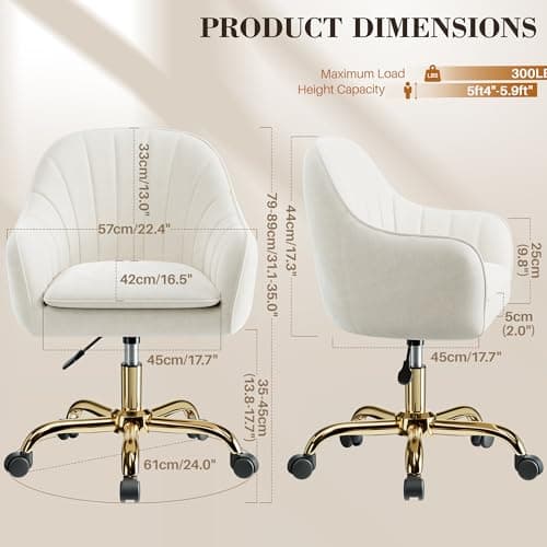 BestEra Vanity Chair with Wheels, Comfy Home Office Desk Chairs Adjustable Modern Velvet Makeup Vanity Chairs for Bedroom Living Room-Beige