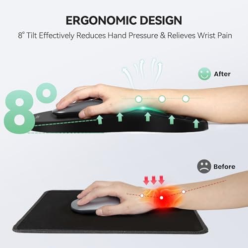 TECKNET Ergonomic Mouse Pad with Wrist Rest, Soft Mousepad with Massage Design, Memory Foam and Non-Slip PU Base for Pain Relief, Gaming Mouse Pad for Desk, Home, Office, 12x8 Inches, Black
