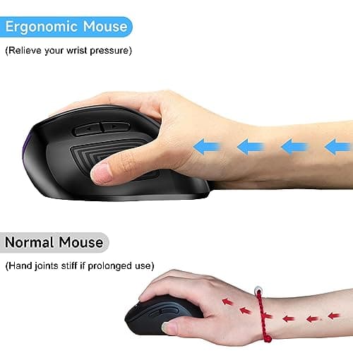 memzuoix Ergonomic Wireless Mouse, 2.4G Optical Cordless, 800/1200/1600 DPI, Vertical Computer Mouse for Laptop, Mac, PC, Desktop (Right Hand, Large) - Purple