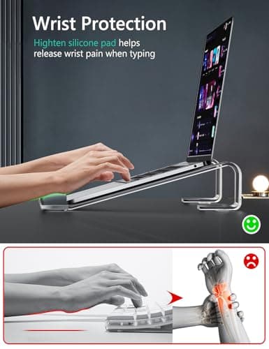 JCZT Clear Acrylic Laptop Stand for Desk, with Wrist Rest, Ergonomic Detachable Mount Compatible with 10-17'' All Laptops Such as MacBook Air Pro/HP/Dell/Lenovo