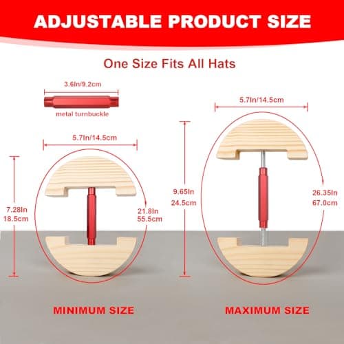 Hat Stretcher for Fitted Hats, Adjustable Hat Stretcher Fitted Caps Size 7 to 8 1/2, Hats Jack Stretcher, Cap Reshaper Expander Extender Shaper for Baseball Straw Felt, Ball Cap Widener Enlarger