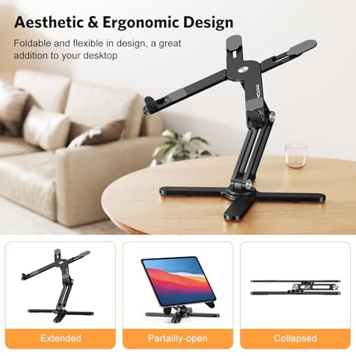 OMOTON 360° Rotating Laptop Stand Riser for Desk, Ergonomic Foldable Computer Stand Adjustable Height Angles for Collaborative Work, Easy Storage Fit Macbooks,All Laptops up to 16 inches, Black