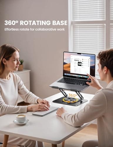 Lamicall Adjustable Laptop Stand for Desk - 360 Rotating Base Ergonomic Computer Stand, Aluminum Laptop Riser Foldable Protable for Office Home fits MacBook Neo Air Pro, Dell, HP (10-17.3'') - Black