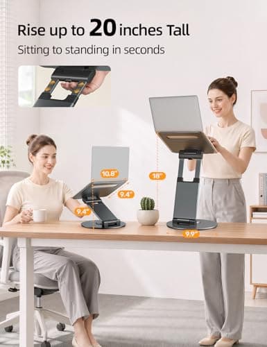 Nulaxy Telescopic 360 Rotating Laptop Stand for Desk Adjustable Height Swivel Pull Out Design Ergonomic Laptop Riser Standing Desk Converter Fits All 10-17" Laptops Computer MacBook, Gray