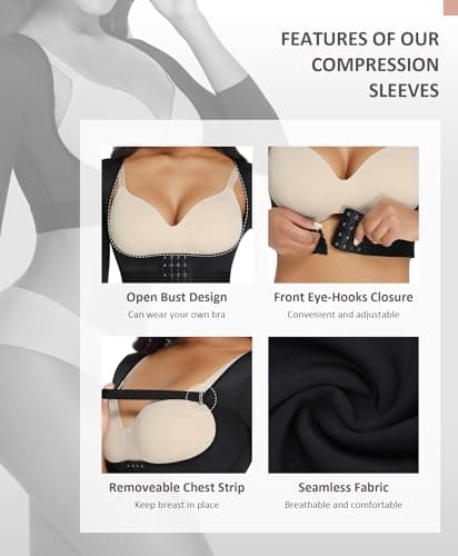 FeelinGirl Arm Compression Sleeve Women Front Closure Long Sleeve Arm Garment Post Arm Lipo Garment Black XXL