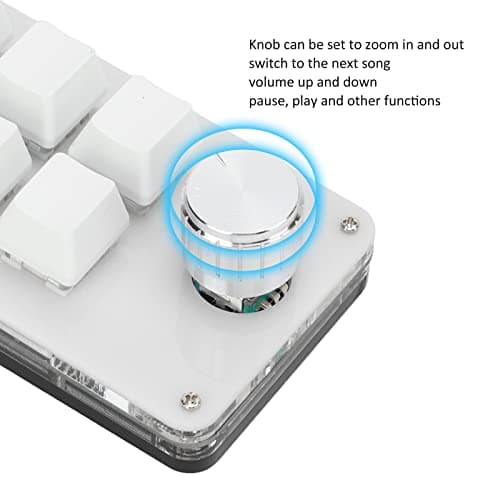 Acogedor One Handed Macro Mechanical Keyboard with Adjustment Knob, Portable Mini Mechanical Gaming Keypad, 6 Fully Programmable Keys (Black White)