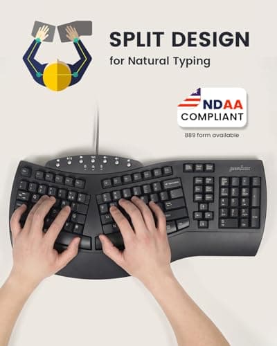 Perixx PERIBOARD-512B Wired Ergonomic Keyboard - Split Keyboard, Wrist Rest, Natural Typing - Wired USB Connectivity - US English - Black