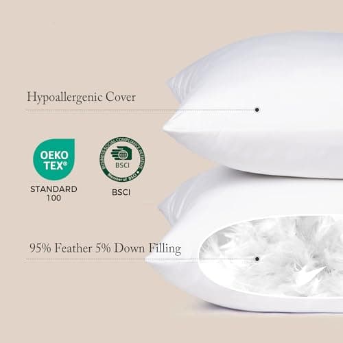 puredown® Euro Pillow Inserts 24 x 24 (Pack of 2, White), Feather Down Pillow Stuffer, White Throw Pillows for Bed, Couch, and Cushion