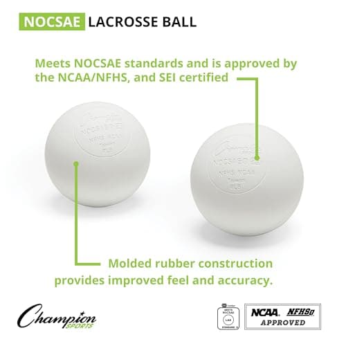 Champion Sports Lacrosse Balls – Official Size Equipment for Professional, College & High School Games, Practices & Recreation, NOCSAE, NCAA, NFHS & SEI Certified, 12-Pack, White
