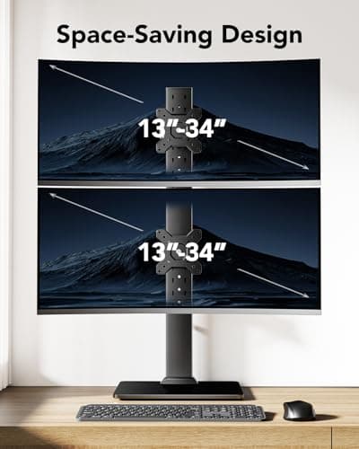 HUANUO Dual Monitor Stand for 13 to 34 Inch, Max Load 44 lbs, Vertical Monitor Mount, Freestanding Monitor Riser with Swivel, Tilt, Rotation, 13 Height Settings, Max VESA 100x100